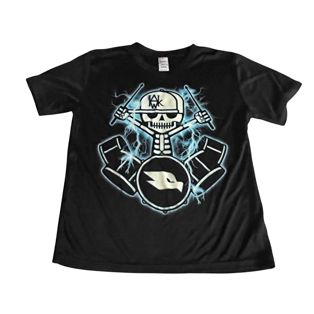 Pacific Youth Medium Black Skeleton Drummer Lightning Graphic T-Shirt Polyester